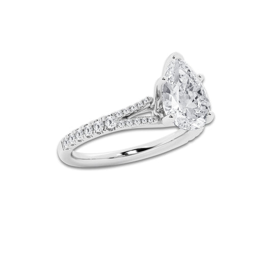 2.83 ctw Pear Lab-Grown Diamond Split Shank Side Stone Engagement Ring in Platinum for Women | Colorless D, VVS1 Clarity, IGI Certified 2.50 ct Center Diamond