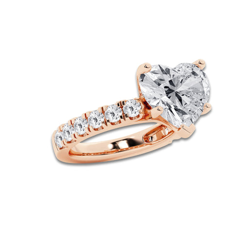 8.00 ctw Heart Lab-Grown Diamond Split-Prong Set Side Stone Engagement Ring in 14K Rose Gold for Women | Colorless E, VS1 Clarity, IGI Certified 7.00 ct Center Diamond