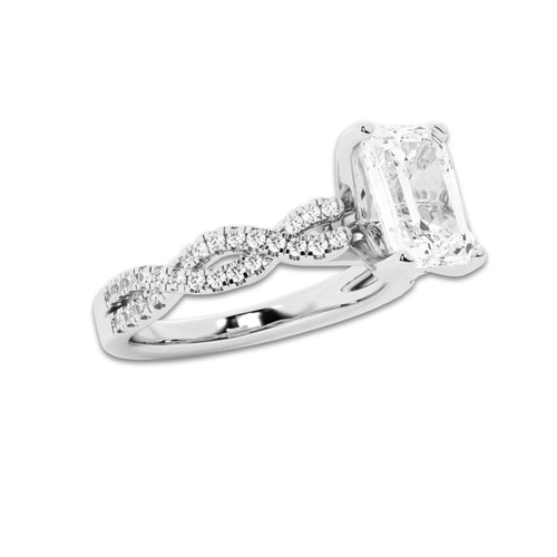 5.29 ctw Emerald Lab-Grown Diamond Twisted Shank Engagement Ring in 14K White Gold for Women | D Color, VVS1 Clarity, IGI Certified 5.00 ct Center Diamond