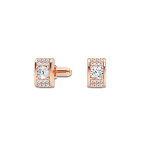 2 3/4 ctw Cushion Lab Grown Diamond with Waterfall Pave Cufflinks 14K Rose Gold, E, VS1