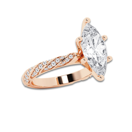 3.92 ctw Marquise Lab-Grown Diamond Twisted Band Engagement Ring in 14K Rose Gold for Women | Colorless E, VS1 Clarity, IGI Certified 3.50 ct Center Diamond