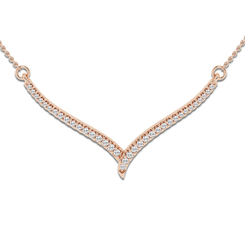 1/6 ctw Round Lab Grown Diamond Petite Chevron Necklace 14K Rose Gold, DE, VS1