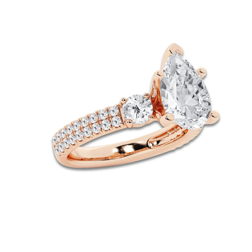 4.00 ctw Pear Lab-Grown Diamond Three Stone Double Row Engagement Ring in 14K Rose Gold for Women | E Color, VS1 Clarity, IGI Certified 3.00 ct Center Diamond