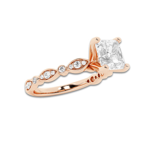 1 1/5 ctw Asscher Lab Grown Diamond Engagement Ring with Marquise Shape Side Accents 14K Rose Gold, D, VVS | IGI Certified, 1 ct Center
