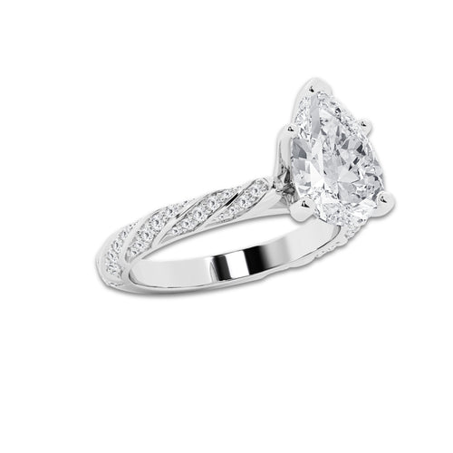 4.42 ctw Pear Lab-Grown Diamond Twisted Band Engagement Ring in Platinum for Women | Colorless D, VVS1 Clarity, IGI Certified 4.00 ct Center Diamond