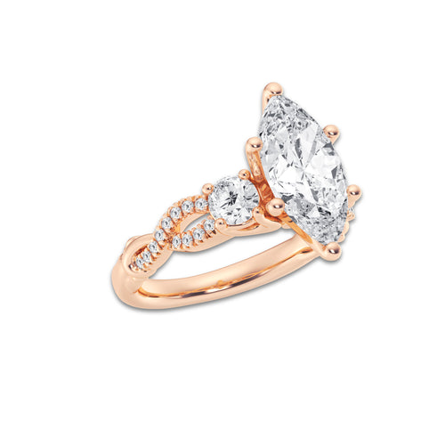 3.10 ctw Marquise Lab-Grown Diamond Side Stone Engagement Ring in 14K Rose Gold for Women | Colorless E, VS1 Clarity, IGI Certified 2.50 ct Center Diamond