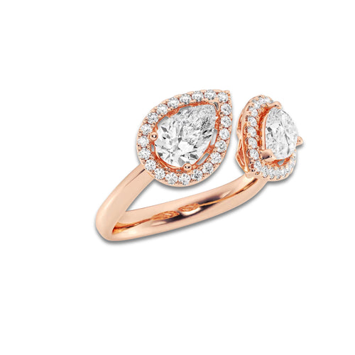 Chant 1 3/4 ctw Pear and Round Lab Grown Diamond Halo Ring 14K Rose Gold, DE, VS1