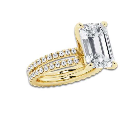 9.22 ctw Emerald Lab-Grown Diamond Double Row Diamond Engagement Ring in 14K Yellow Gold for Women | Colorless E, VS1 Clarity, IGI Certified 8.00 ct Center Diamond