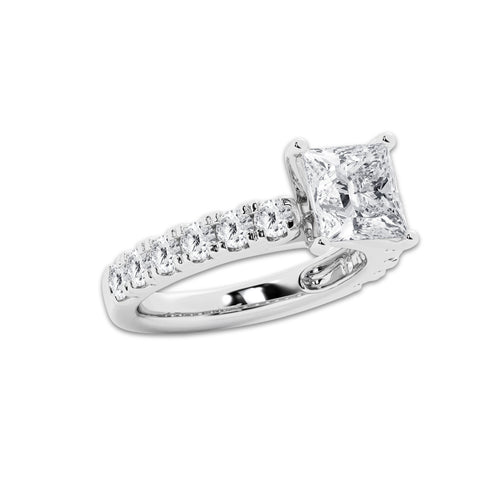 3.50 ctw Princess Lab-Grown Diamond Split-Prong Set Side Stone Engagement Ring in 14K White Gold for Women | Colorless D, VVS1 Clarity, IGI Certified 2.50 ct Center Diamond