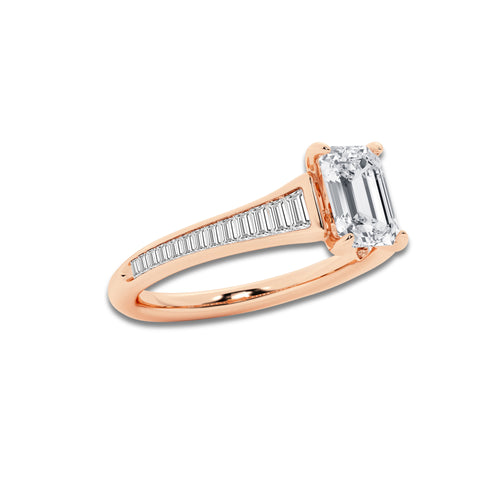 Rachel 1 1/3 ctw Emerald Lab Grown Diamond Baguette Engagement Ring 14K Rose Gold, D, VVS | IGI Certified, 1 ct Center