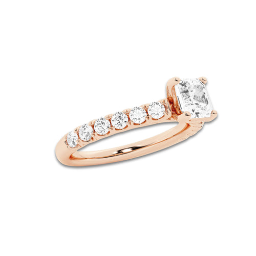 Nora 1 1/2 ctw Asscher Lab Grown Diamond Royal Crown Engagement Ring 14K Rose Gold, D, VVS | IGI Certified, 1 ct Center