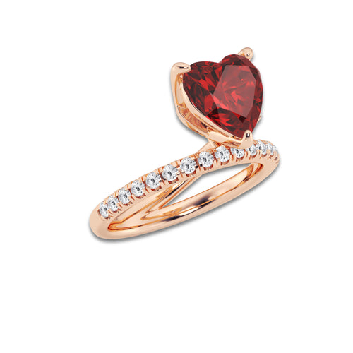 Zinnia 9.5 mm Heart Shaped Created Ruby and 1/2 ctw Round Lab Grown Diamond Solitaire Engagement Ring with Side Accents 14K Rose Gold