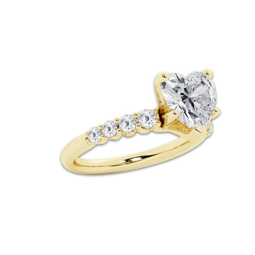 4.16 Ct Heart Lab-Grown Diamond Half Eternity Engagement Ring in 14K Yellow Gold for Female, Colorless (D), VVS1 Clarity | IGI Certified, 3.50 Ct Center Diamond