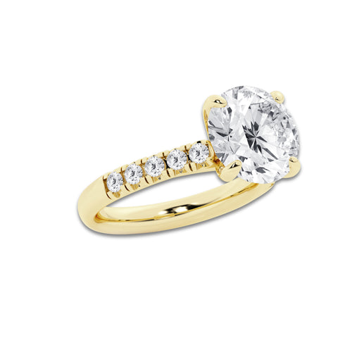 5.43 ctw Round Lab-Grown Diamond Pave Engagement Ring in 14K Yellow Gold for Women | E Color, VS1 Clarity, IGI Certified 5.00 ct Center Diamond