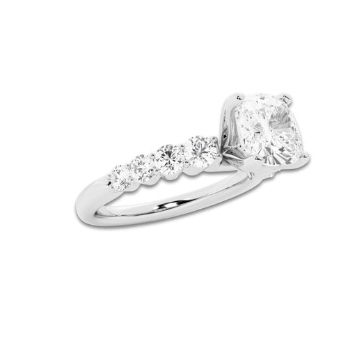 2.04 ctw Cushion Lab-Grown Diamond Side Stone Engagement Ring in 14K White Gold for Women | Colorless D, VVS1 Clarity, IGI Certified 1.50 Ct Center Diamond