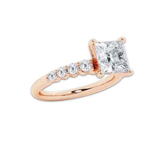 3.04 ctw Princess Lab-Grown Diamond Side Stone Engagement Ring in 14K Rose Gold for Women | Colorless E, VS1 Clarity, IGI Certified 2.50 Ct Center Diamond