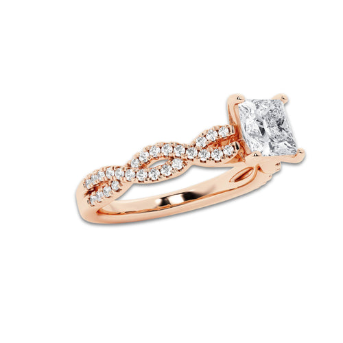 1.25 ctw Princess Lab-Grown Diamond Twisted Shank Engagement Ring in 14K Rose Gold for Women | D Color, VVS1 Clarity, IGI Certified 1.00 ct Center Diamond