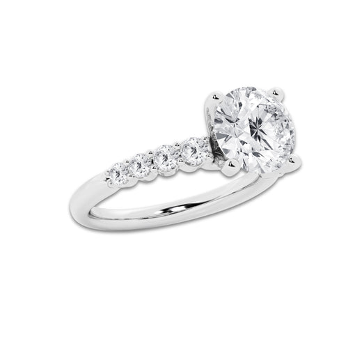 4.16 Ct Round Lab-Grown Diamond Half Eternity Engagement Ring in Platinum for Female, Colorless (E), VS1 Clarity | IGI Certified, 3.50 Ct Center Diamond