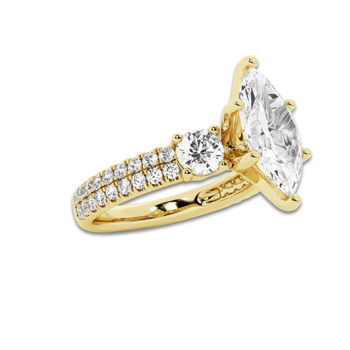 1.75 ctw Marquise Lab-Grown Diamond Three Stone Double Row Engagement Ring in 14K Yellow Gold for Women | E Color, VS1 Clarity, IGI Certified 1.00 ct Center Diamond