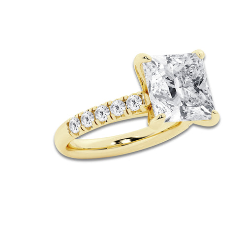 7.55 ctw Princess Lab-Grown Diamond Pave Engagement Ring in 14K Yellow Gold for Women | D Color, VVS1 Clarity, IGI Certified 7.00 ct Center Diamond