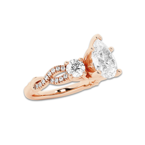 1.48 ctw Pear Lab-Grown Diamond Side Stone Engagement Ring in 14K Rose Gold for Women | Colorless E, VS1 Clarity, IGI Certified 1.00 ct Center Diamond