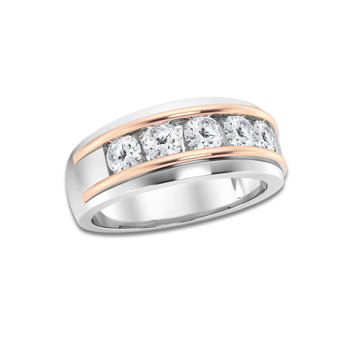 1 2/3 ctw Round Lab Grown Diamond Five-Stone Wedding Band 14K Two-Tone White & Rose Gold, DE, VS1