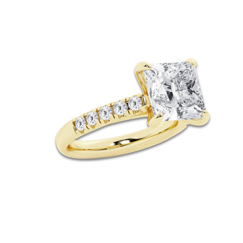 5.43 ctw Princess Lab-Grown Diamond Pave Engagement Ring in 14K Yellow Gold for Women | D Color, VVS1 Clarity, IGI Certified 5.00 ct Center Diamond