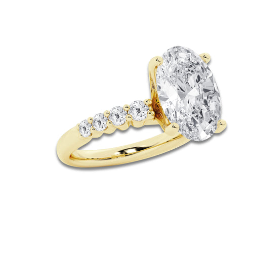 6.66 Ct Oval Lab-Grown Diamond Half Eternity Engagement Ring in 14K Yellow Gold for Female, Colorless (D), VVS1 Clarity | IGI Certified, 6.00 Ct Center Diamond