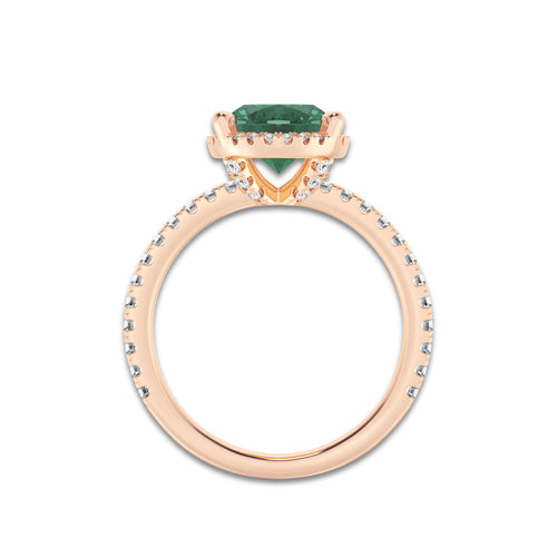 Daffodil 10x8mm Oval Cut Created Emerald and 2/5 ctw Lab Grown Diamond Halo Engagement Ring 14K Rose Gold