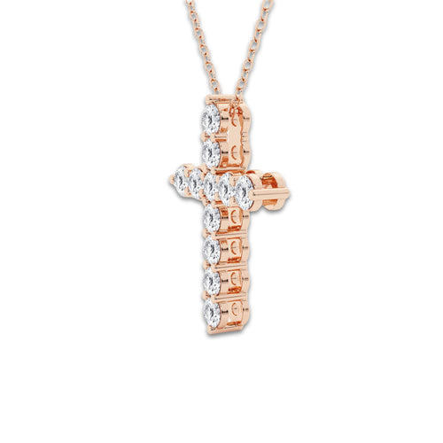 1 ctw Round Lab Grown Diamond Shared Prong Cross Pendant 14K Rose Gold, DE, VS1