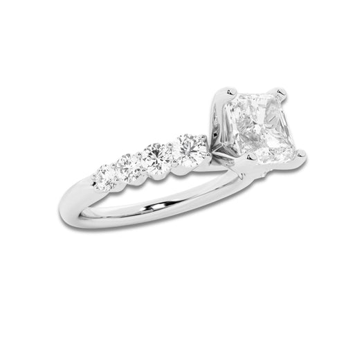 2.54 Ct Asscher Lab-Grown Diamond Half Eternity Engagement Ring in Platinum for Female, Colorless (E), VS1 Clarity | IGI Certified, 2.00 Ct Center Diamond