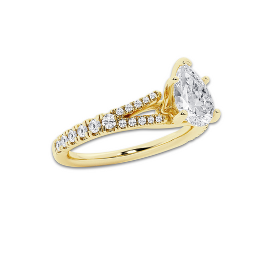 1.08 ctw Pear Lab-Grown Diamond Split Shank Side Stone Engagement Ring in 14K Yellow Gold for Women | Colorless E, VS1 Clarity, IGI Certified 0.75 ct Center Diamond