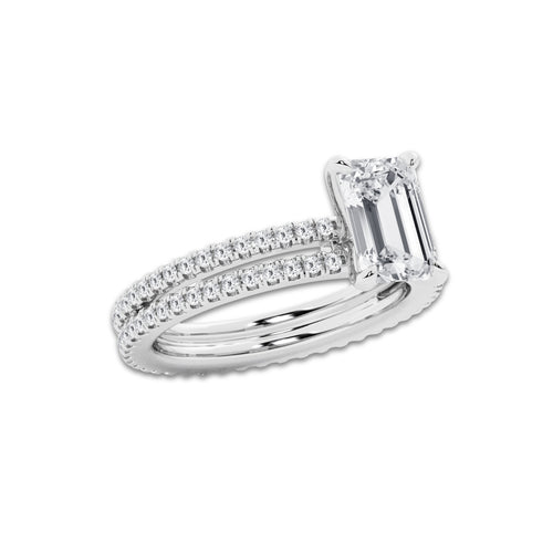 2.69 ctw Emerald Lab-Grown Diamond Double Row Diamond Engagement Ring in 14K White Gold for Women | Colorless D, VVS1 Clarity, IGI Certified 2.00 ct Center Diamond