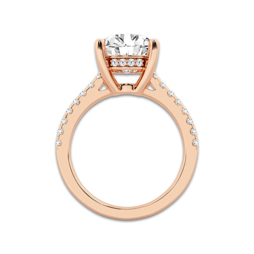 3.28 ctw Round Lab-Grown Diamond Hidden Halo Side Stone Engagement Ring in 18K Rose Gold for Women | Colorless E, VS1 Clarity, IGI Certified 3.00 ct Center Diamond