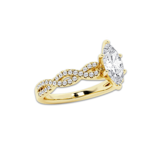 1.25 ctw Marquise Lab-Grown Diamond Twisted Shank Engagement Ring in 14K Yellow Gold for Women | D Color, VVS1 Clarity, IGI Certified 1.00 ct Center Diamond