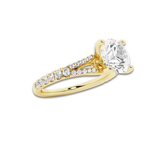 1.83 ctw Round Lab-Grown Diamond Split Shank Side Stone Engagement Ring in 14K Yellow Gold for Women | Colorless E, VS1 Clarity, IGI Certified 1.50 ct Center Diamond