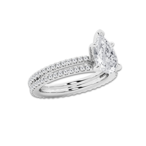2.19 ctw Pear Lab-Grown Diamond Double Row Diamond Engagement Ring in Platinum for Women | Colorless E, VS1 Clarity, IGI Certified 1.50 ct Center Diamond