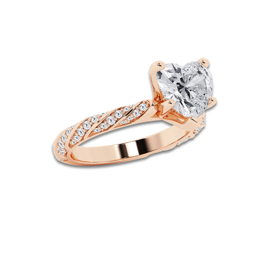 4.42 ctw Heart Lab-Grown Diamond Twisted Band Engagement Ring in 14K Rose Gold for Women | Colorless D, VVS1 Clarity, IGI Certified 4.00 ct Center Diamond