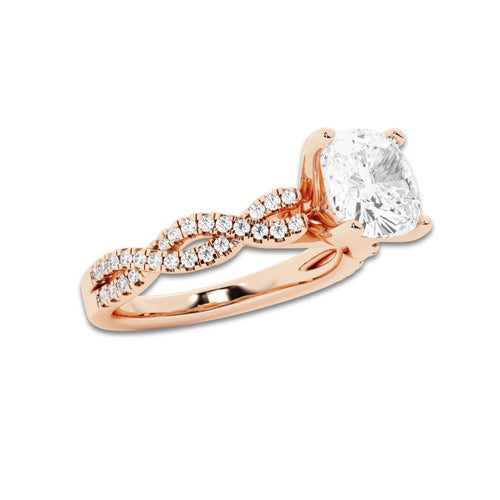 1.75 ctw Cushion Lab-Grown Diamond Twisted Shank Engagement Ring in 14K Rose Gold for Women | D Color, VVS1 Clarity, IGI Certified 1.50 ct Center Diamond