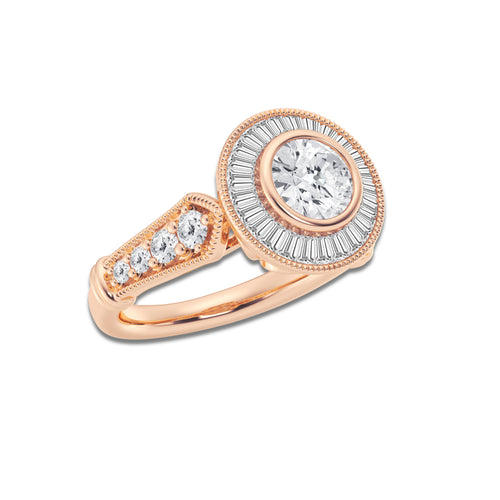 1 3/4 ctw Round Lab Grown Diamond Vintage Inspired Old Mine Cut Engagement Ring 14K Rose Gold, EF, VS2 | 1 ct Center