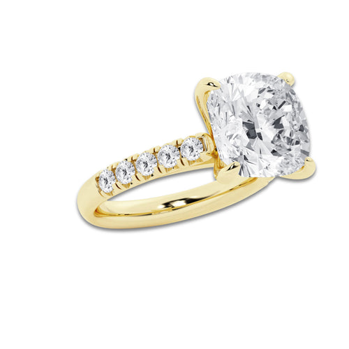 8.55 ctw Cushion Lab-Grown Diamond Pave Engagement Ring in 14K Yellow Gold for Women | E Color, VS1 Clarity, IGI Certified 8.00 ct Center Diamond