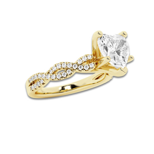 2.25 ctw Heart Lab-Grown Diamond Twisted Shank Engagement Ring in 14K Yellow Gold for Women | D Color, VVS1 Clarity, IGI Certified 2.00 ct Center Diamond