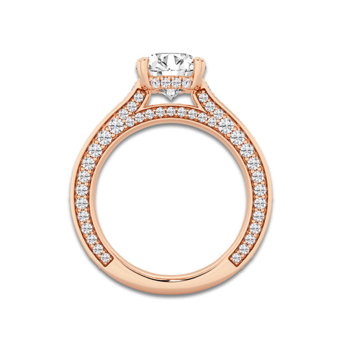 Kelly 4 1/8 ctw Round Lab Grown Diamond Pave Profile Side Stone Engagement Ring 14K Rose Gold, E, VS1 | IGI Certified, 3 ct Center