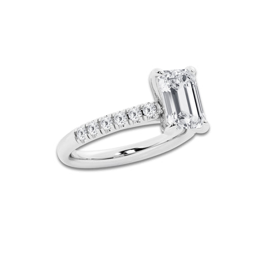 2.90 ctw Emerald Lab-Grown Diamond Pave Engagement Ring in Platinum for Women | D Color, VVS1 Clarity, IGI Certified 2.50 ct Center Diamond