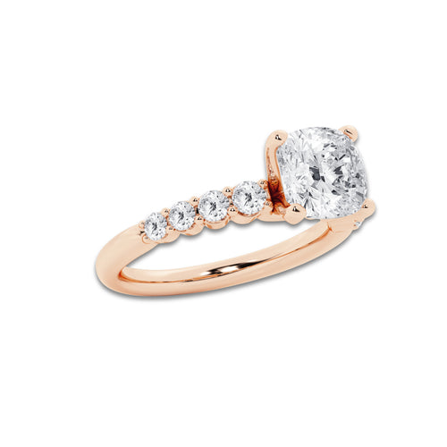 3.54 Ct Cushion Lab-Grown Diamond Half Eternity Engagement Ring in 14K Rose Gold for Female, Colorless (E), VS1 Clarity | IGI Certified, 3.00 Ct Center Diamond