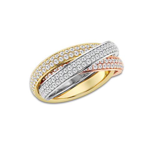 Bea 2 ctw Round Lab Grown Diamond Pave Infinity Eternity Band - 8mm Width 14K Tri-Tone Gold, DE, VS1