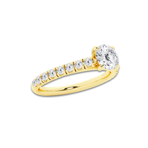 1.14 ctw Round Lab-Grown Diamond Pave Engagement Ring in 14K Yellow Gold for Women | E Color, VS1 Clarity, IGI Certified 0.75 ct Center Diamond