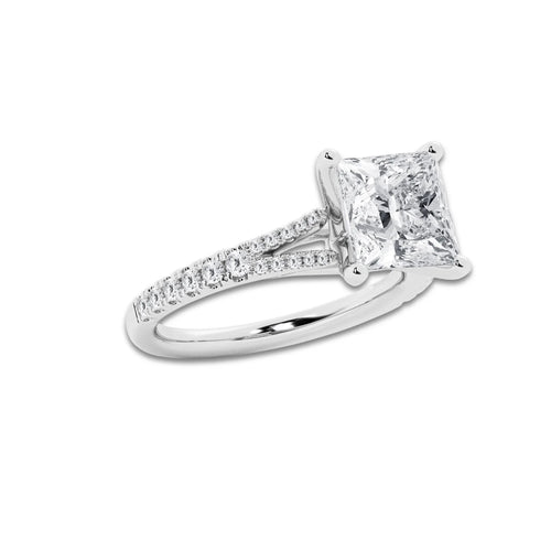 6.66 ctw Princess Lab-Grown Diamond Split Shank Side Stone Engagement Ring in 14K White Gold for Women | Colorless D, VVS1 Clarity, IGI Certified 6.00 ct Center Diamond