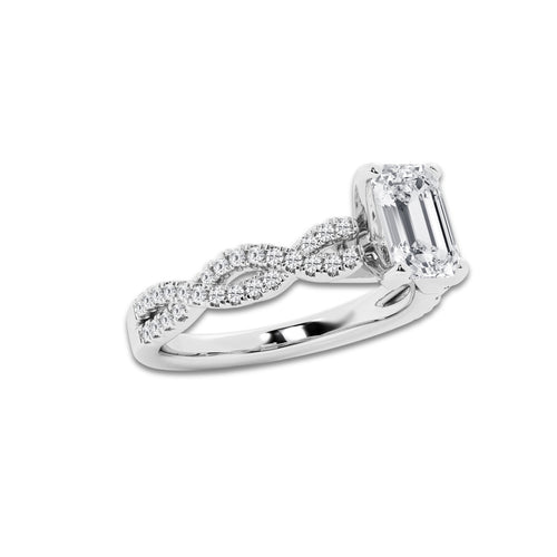 1.25 ctw Emerald Lab-Grown Diamond Twisted Shank Engagement Ring in Platinum for Women | E Color, VS1 Clarity, IGI Certified 1.00 ct Center Diamond