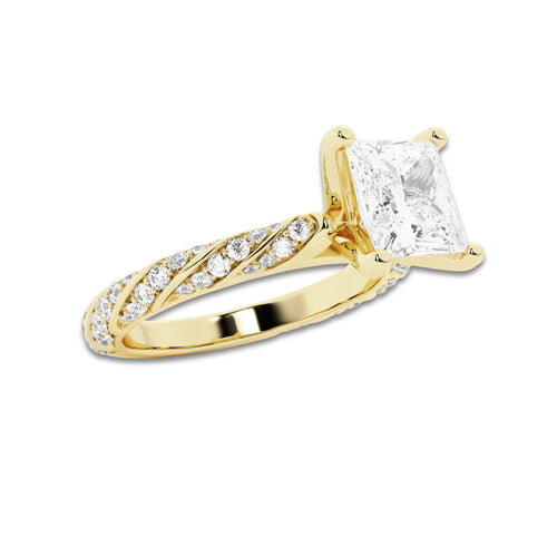 2.44 ctw Princess Lab-Grown Diamond Twisted Band Engagement Ring in 14K Yellow Gold for Women | Colorless D, VVS1 Clarity, IGI Certified 2.00 ct Center Diamond
